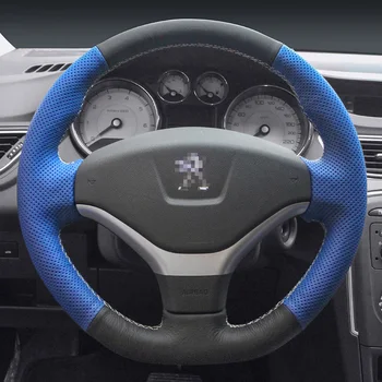 Plavi auto oprema, Đonovi poklopac upravljača vozila, ručno šivana kožna torbica za Peugeot 308 408 508 3008 4008 5008
