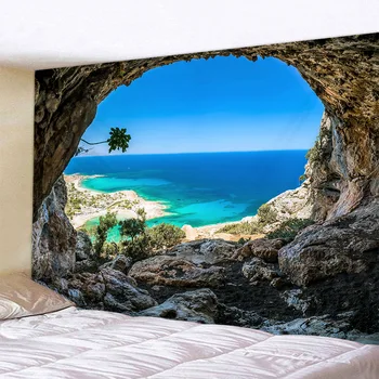 Prekrasna morska pećina, vodopad, tisak, zidna tapiserija, osnovna dnevni boravak, spavaća soba, pozadina, zidni ukras, tapiserija