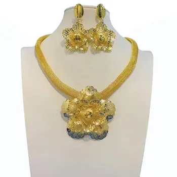Pretjerano svadbeni nakit s višestrukim uzorcima, 24-karatnog позолоченное ogrlicu, naušnice, nakit set za Bliski Istok i Afrika
