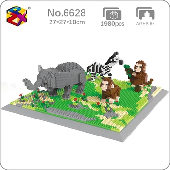 PZX 6628 Svijet životinja, Slon, Zebra, Majmun, Konj, Cvijet, Uradi sam, mini-Dijamant Blokovi, Cigle, Osobna Igračka za Bebe, Poklon bez kutije