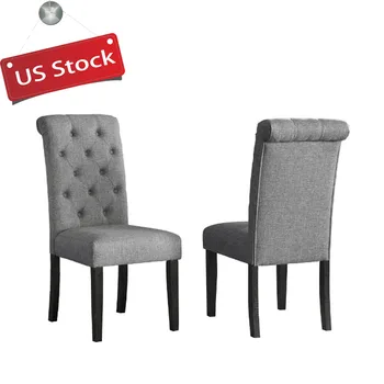 Set od 2 stolice za blagovaonicu, siva namještaj u skandinavskom stilu, okvir od gumirane drveta, moderne stolice, tkiva presvlake za blagovanje s gumbima