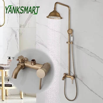 Skup tuš sustavi YANKSMART od antičkih mesinga za kupaonicu, zidni klizne šipke, slavina za kadu sa дождевым okreće zalagaonica, slavina