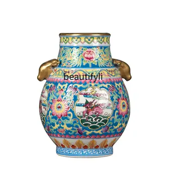 Stakleno keramička vaza, ukras dnevnog boravka, jednostavno luksuzno kvalitetan komad nakita, Novi kineski porculan boca s emajlom, ručno oslikana