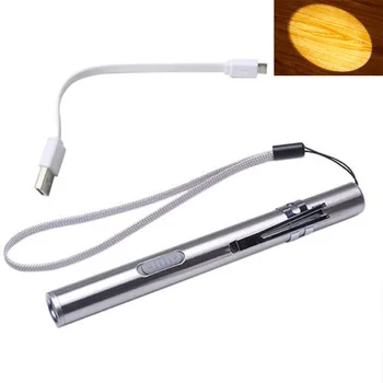 Stezaljka za olovke Vizualni oralni grlo kamp od nehrđajućeg čelika Liječnički pregled USB prijenosna Punjiva led mini svjetiljka
