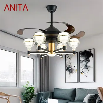 Stropni ventilator ANITA s led pozadinskim osvjetljenjem, crna daljinski Upravljač 220 110, Home dekor za dnevni boravak, spavaće sobe, Restoran
