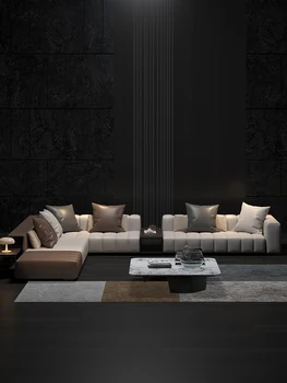 Talijanski dizajn je minimalistički luksuzni kožni kauč za dnevni boravak, velika vila, kombinacija od kože kauča luksuzni L