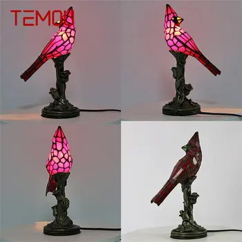 TEMOU Tiffany Stakla Lampe Vintage Led Kreativno Crvena Ptica Desktop Rasvjeta Za Dom Kabineta Noćni Dekor Sobe
