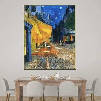 Tocno noćni terase kafića ručno oslikane muzejske kvalitete četke Van Gogh gradske kulise za ručavanje