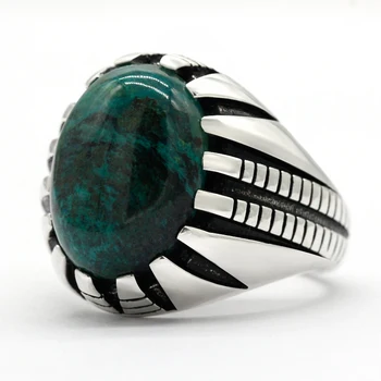 Trenutno se nalazi prsten Phoenix od 925 sterling srebra za muškarce, vintage prsten s prirodnim zeleni dragi kamen, turski unikatni nakit, poklon