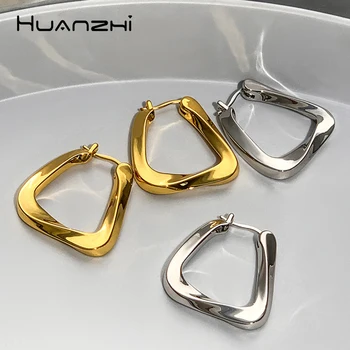 U-oblika, naušnice HUANZHI, glatke metalne naušnice-prsten za žene, djevojčice, moderan dizajn jednostavan, geometrijski, 2023, Nove večernje nakit, Poklone