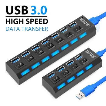 USB 3.0 Hub 5 Gbit/s high-Speed Multi USB Razdjelnik 3 Modula Koristiti Adapter za Napajanje 4 Porta Višestruki Lumenom Hub S Prekidačem Za PC Laptop