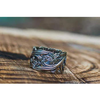 Vintage nakit vikinzi, vjenčani prsten s šuplje лепестком, Moderan crna metalik boja, šarmantan prsten Pandora za žene, Svadbeni nakit
