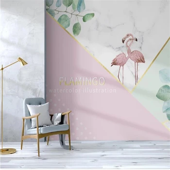 wellyu papel de parede 3d pozadina u mjeri Malo svježe geometrijski akvarel lišće flamingo pozadina zida papel parede