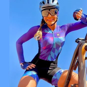 Ženski Bicikl odijelo za Triatlon, Kombinezon dugih rukava Macaquinho Ciclismo, Ženski Bicikl Odijelo sa dugim rukavima, Komplet Gel jastučići